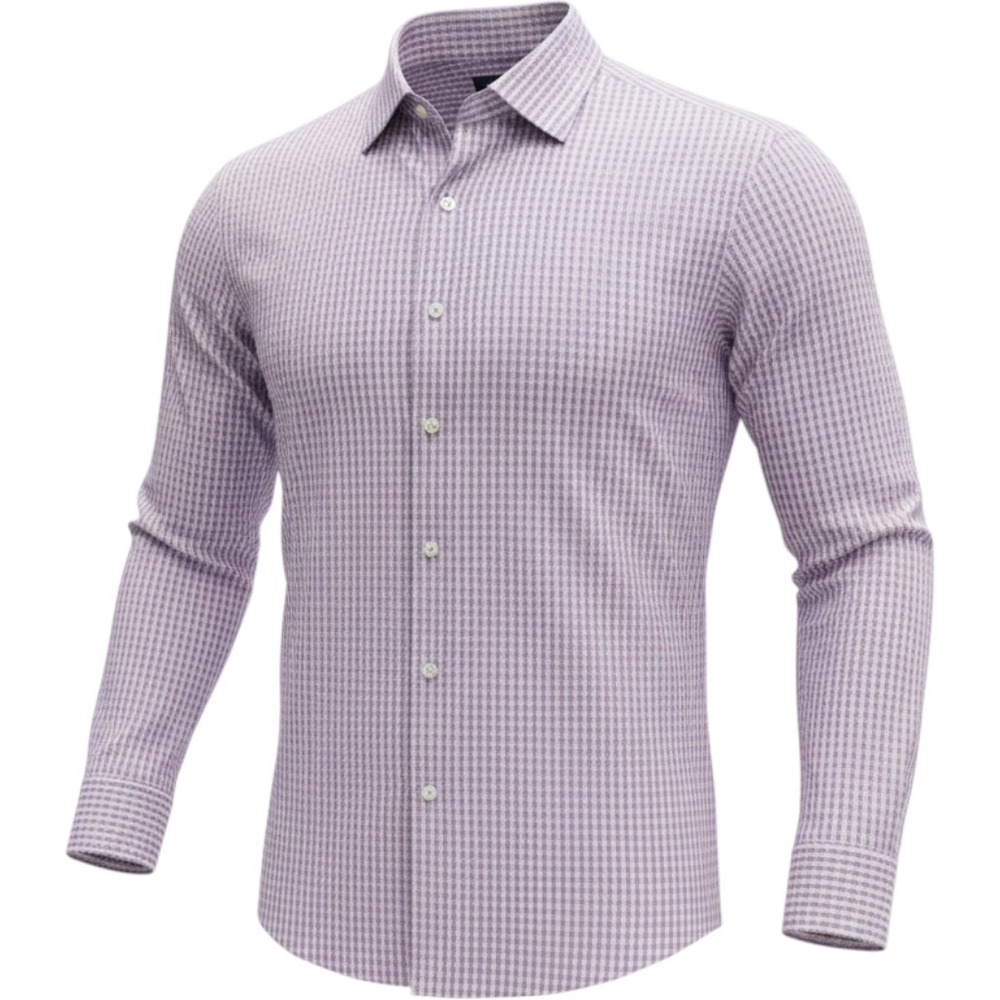 Brooks Brothers Dress Shirt Mens 16.5 34 Purple White Gingham Slim Fit Non-Iron